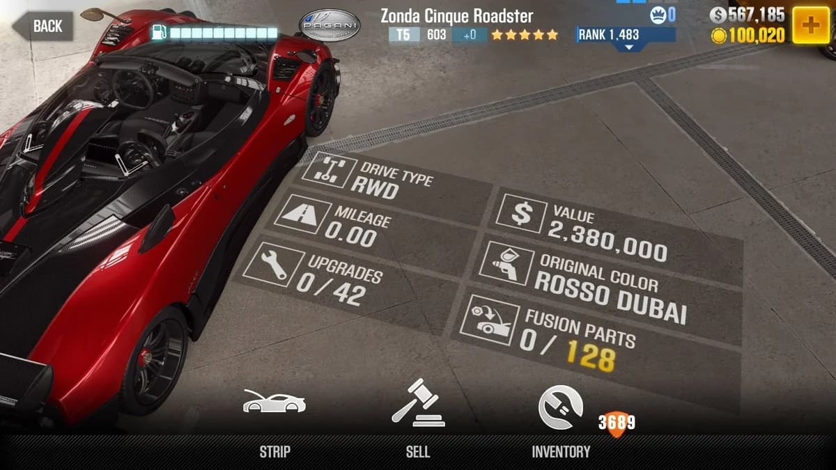 Pagani Zonda Cinque Roadster CSR2 fusion parts and upgrade breakdown, tier 5 gold star car