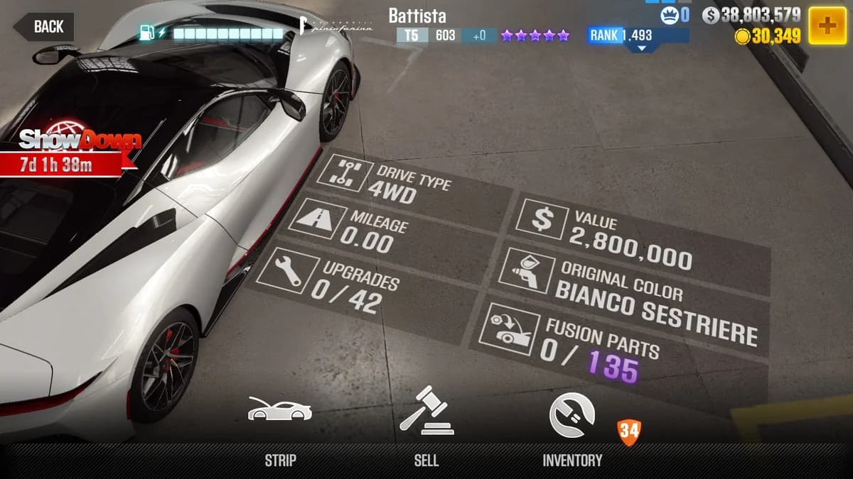 Pininfarina Battista CSR2 fusion parts and upgrade breakdown, tier 5 gold star car