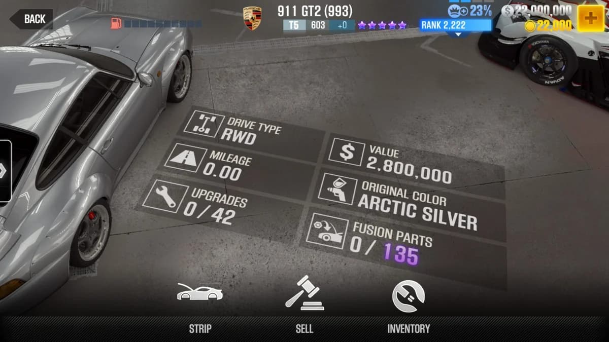 Porsche 911 GT2 (993) CSR2 fusion parts and upgrade breakdown, tier 5 purple star car