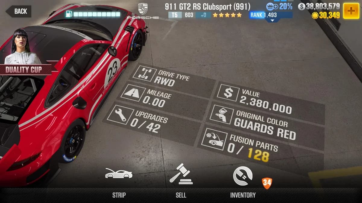 Porsche 911 GT2 RS Clubsport (991) CSR2 fusion parts and upgrade breakdown, tier 5 gold star car