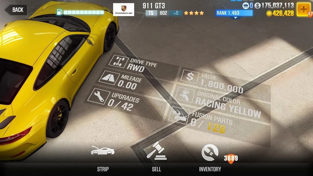 Porsche 911 GT3 CSR2 fusion parts and upgrade breakdown, tier 5 gold star car