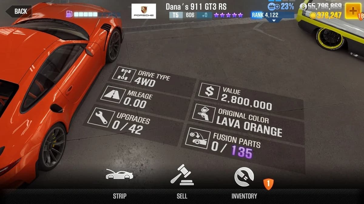 Dana's Porsche 911 GT3 RS CSR2 fusion parts and upgrade breakdown, tier 5 purple star car