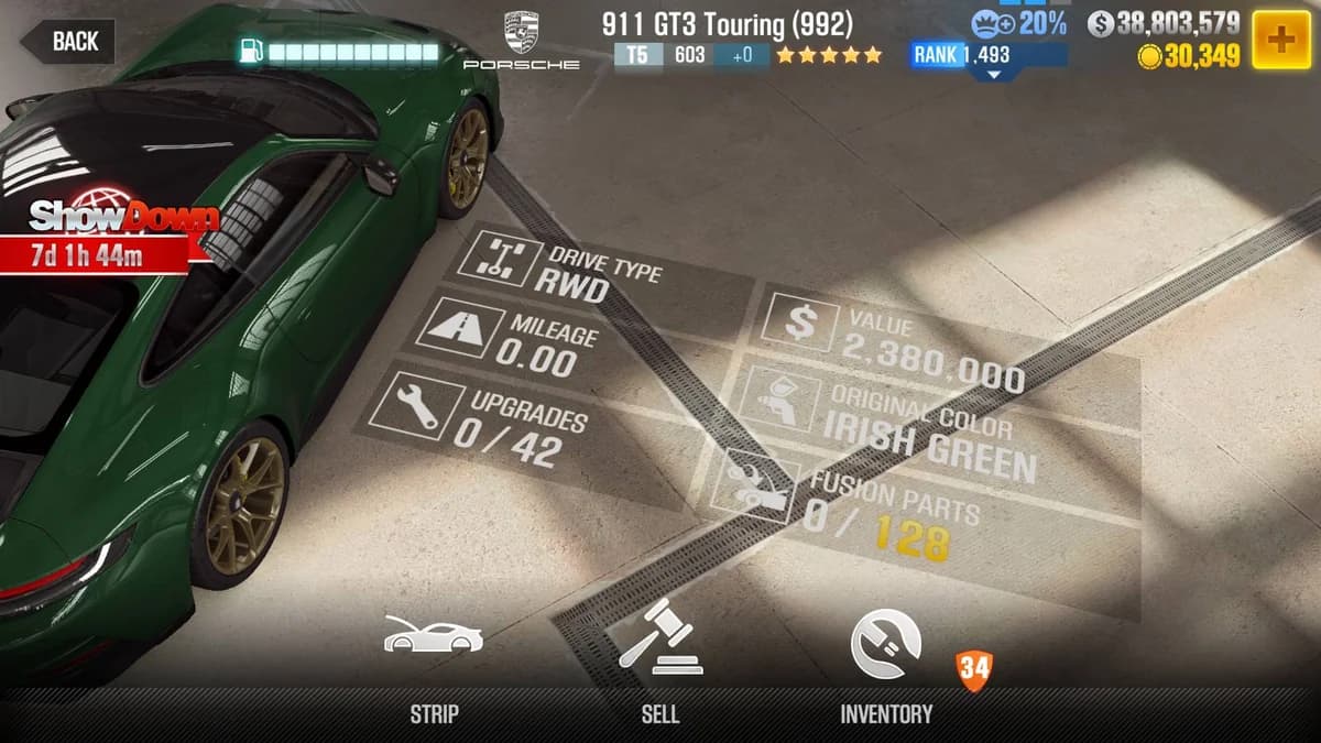 Porsche 911 GT3 Touring (992) CSR2 fusion parts and upgrade breakdown, tier 5 purple star car
