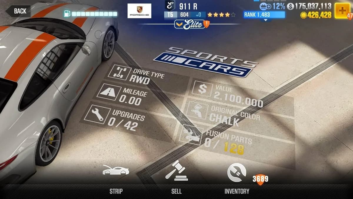 Porsche 911 R CSR2 fusion parts and upgrade breakdown, tier 5 purple star car
