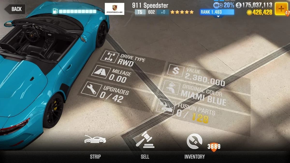 Porsche 911 Speedster CSR2 fusion parts and upgrade breakdown, tier 5 gold star car