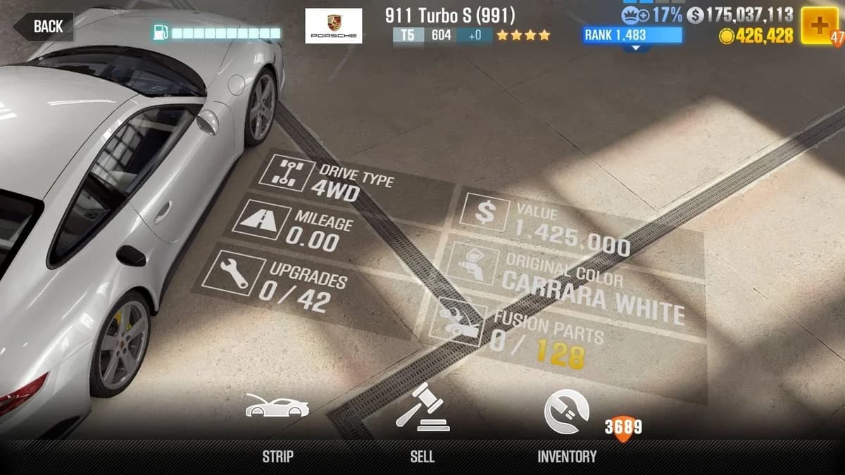 Porsche 911 Turbo S (991) CSR2 fusion parts and upgrade breakdown, tier 5 gold star car