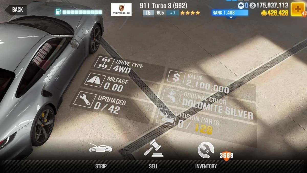 Porsche 911 Turbo S (992) CSR2 fusion parts and upgrade breakdown, tier 5 gold star car