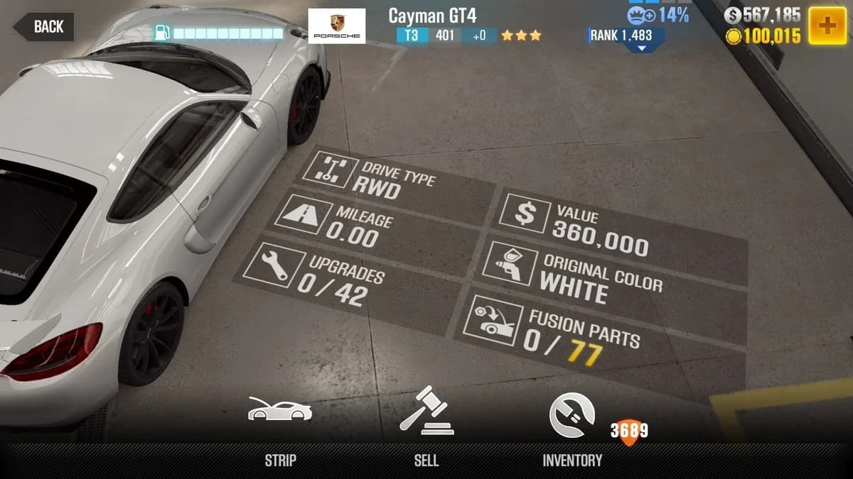 Porsche Cayman GT4 CSR2 fusion parts and upgrade breakdown, tier 3 gold star car