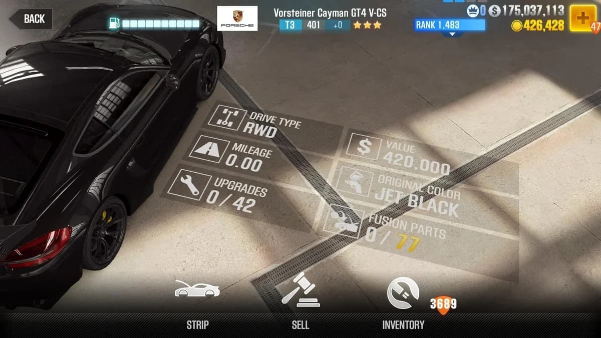 Porsche Vorsteiner Cayman GT4 V-CS CSR2 fusion parts and upgrade breakdown, tier 3 gold star car