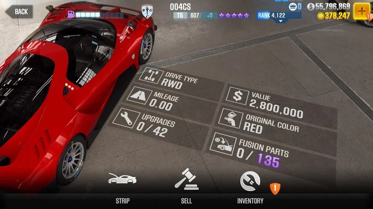 SCG 004CS CSR2 fusion parts and upgrade breakdown, tier 5 purple star car