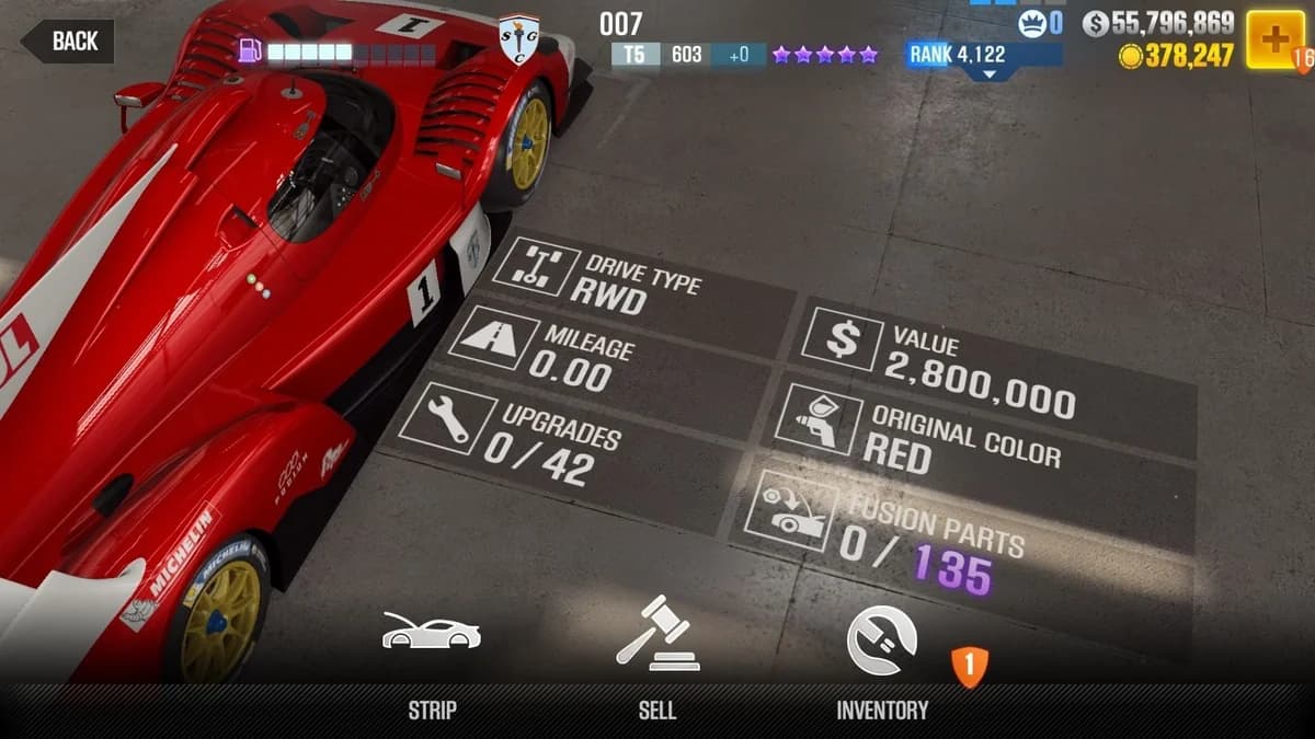 SCG 007 CSR2 fusion parts and upgrade breakdown, tier 5 purple star car