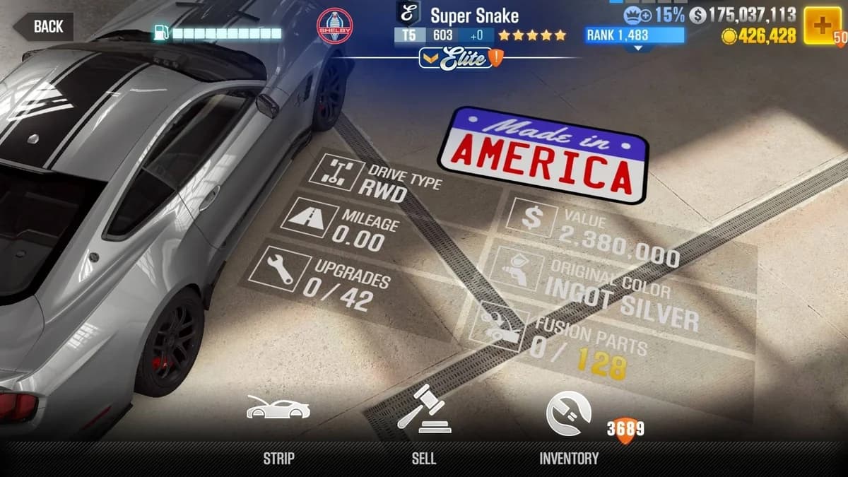 Shelby Super Snake 2024 CSR2 fusion parts and upgrade breakdown, tier 5 purple star car