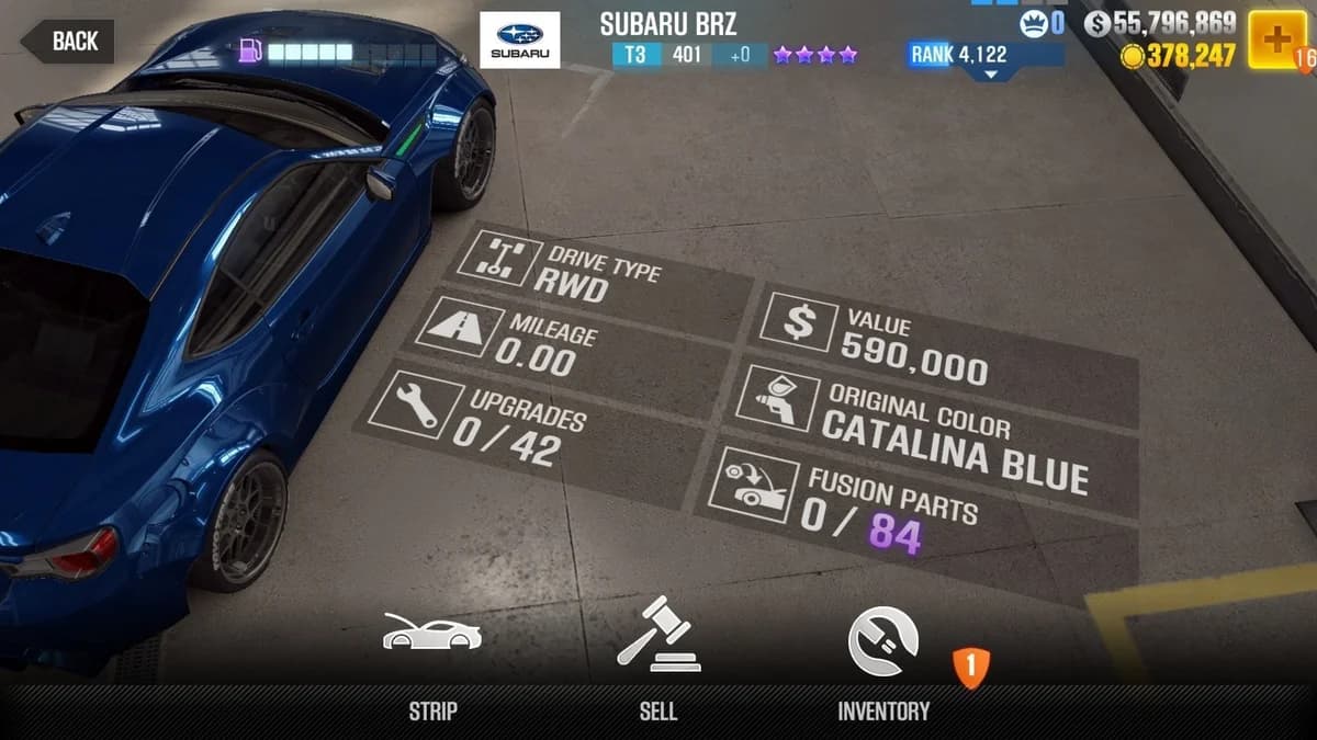 Little Nobody's Subaru BRZ (FnF) CSR2 fusion parts and upgrade breakdown, tier 3 purple star car