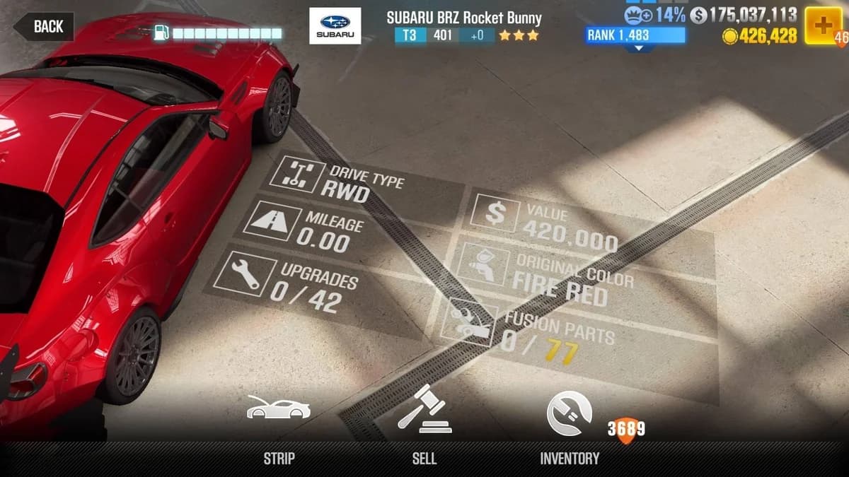 Subaru BRZ Rocket Bunny CSR2 fusion parts and upgrade breakdown, tier 3 gold star car