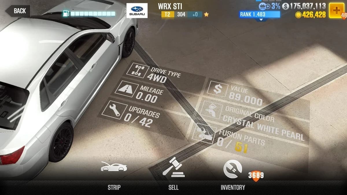 Tej's Subaru WRX STi (FnF) CSR2 fusion parts and upgrade breakdown, tier 5 purple star car