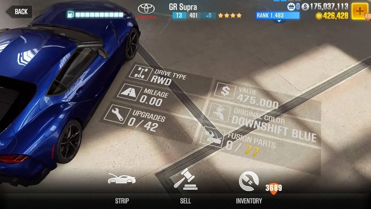Toyota GR Supra CSR2 fusion parts and upgrade breakdown, tier 3 gold star car