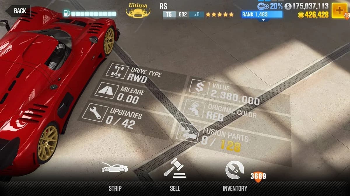 Ultima RS CSR2 fusion parts and upgrade breakdown, tier 5 purple star car