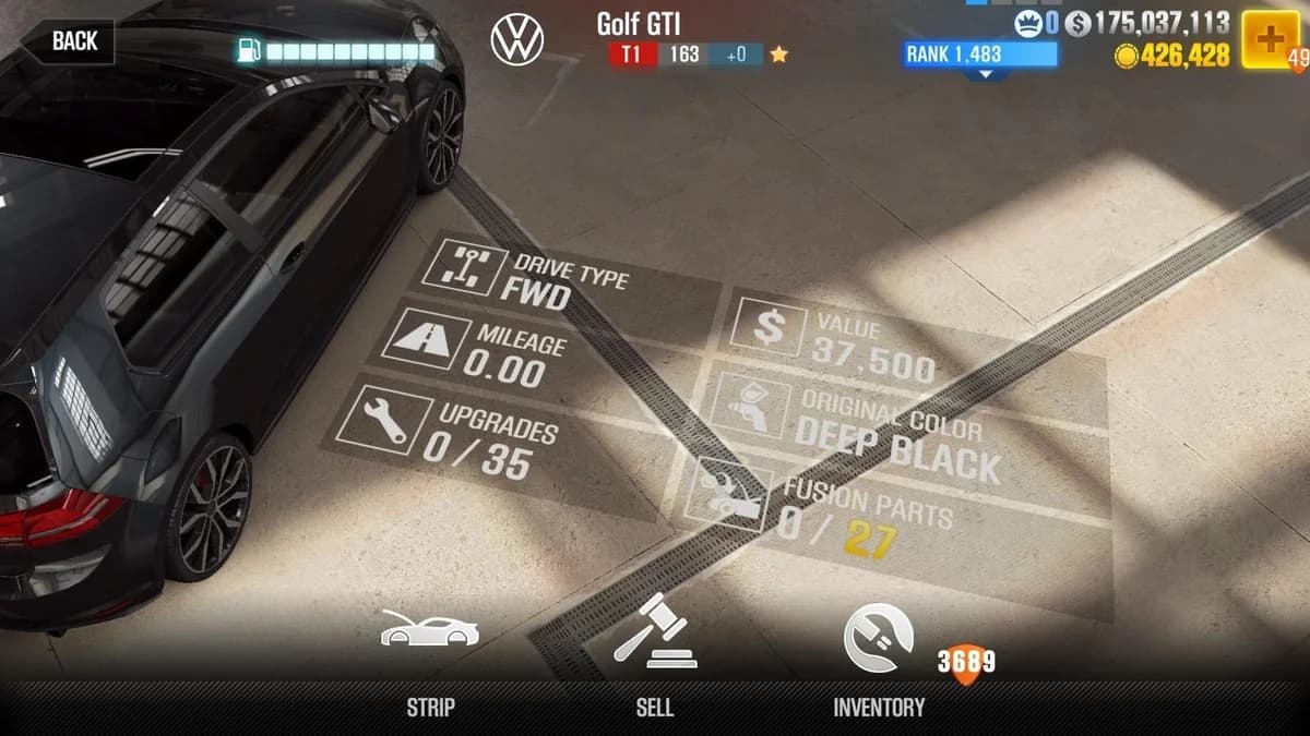 Volkswagen Golf GTI CSR2 fusion parts and upgrade breakdown, tier 1 gold star car