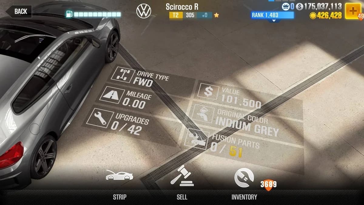 Volkswagen Scirocco R CSR2 fusion parts and upgrade breakdown, tier 2 gold star car
