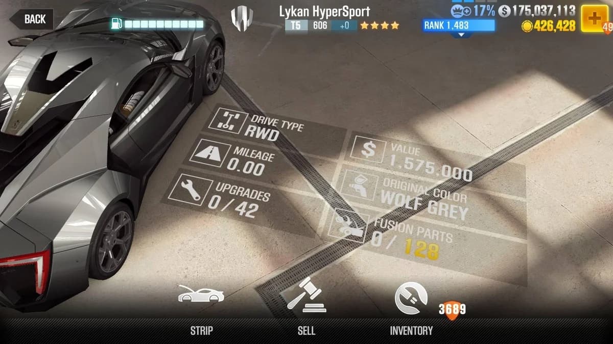 W Motors Lykan HyperSport CSR2 fusion parts and upgrade breakdown, tier 5 gold star car