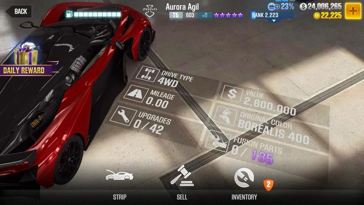 Zenvo Aurora Agil CSR2 fusion parts and upgrade breakdown, tier 5 purple star car