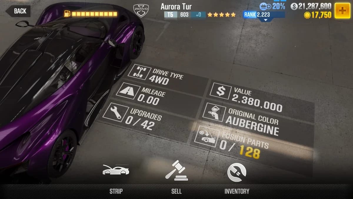 Zenvo Aurora Tur CSR2 fusion parts and upgrade breakdown, tier 5 gold star car