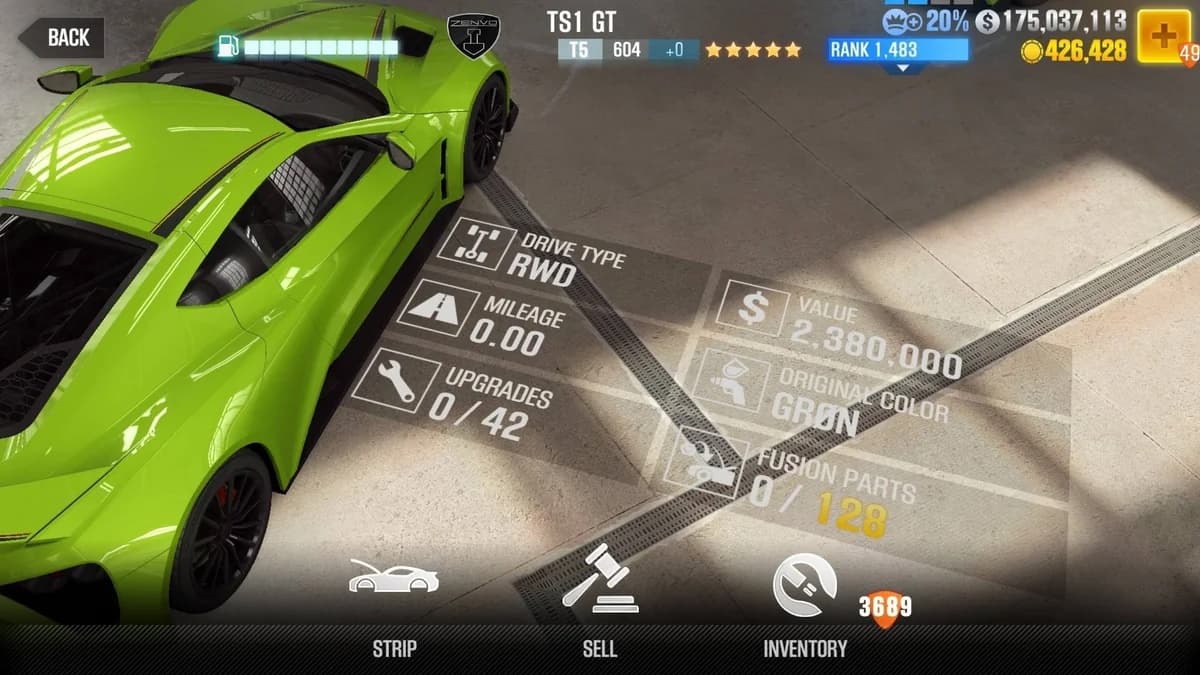 Zenvo TS1 GT CSR2 fusion parts and upgrade breakdown, tier 5 gold star car