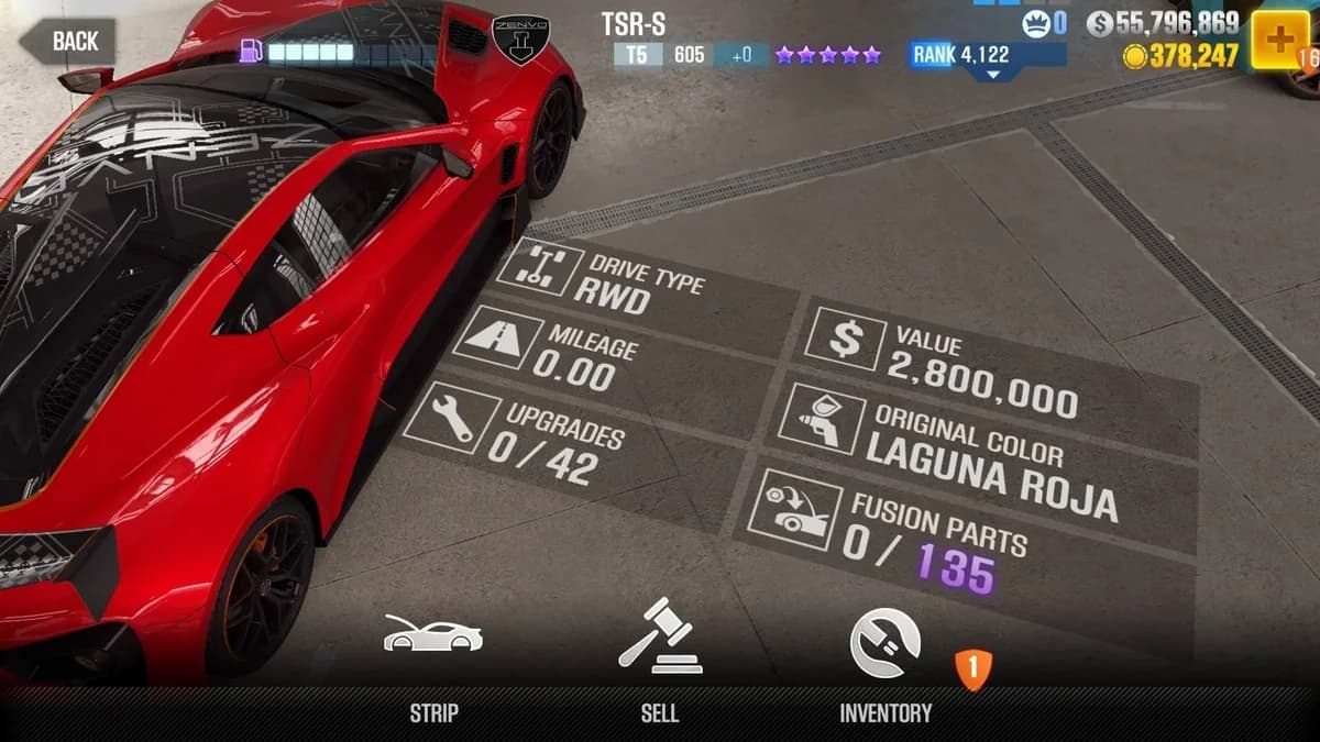 Zenvo TSR-S CSR2 fusion parts and upgrade breakdown, tier 5 purple star car
