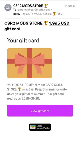 CSR2 MODS GIFT CARD