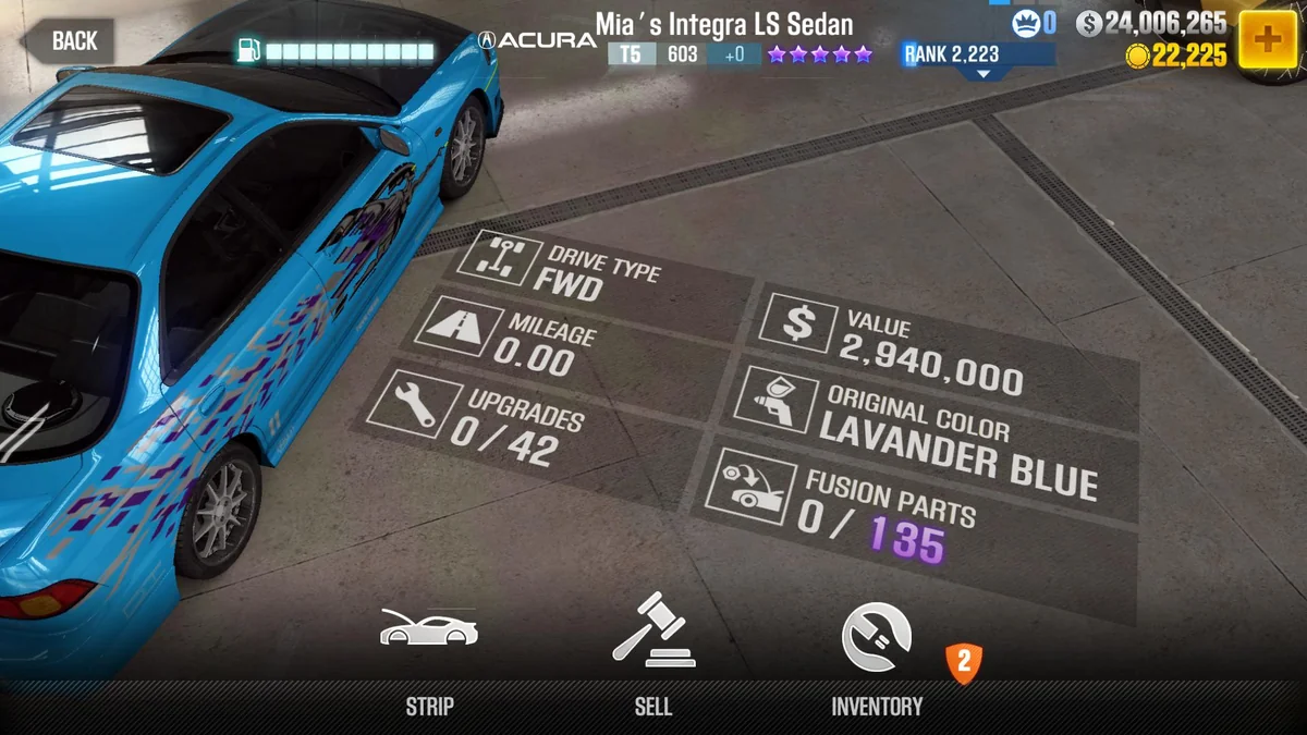 Acura Mia's Integra LS Sedan CSR2 fusion parts and tune setup