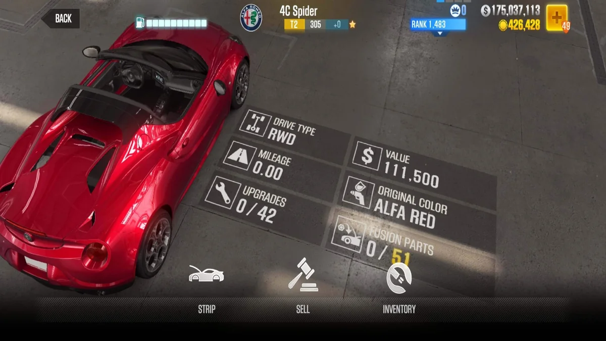 Alfa Romeo 4C Spider CSR2 fusion parts and upgrade breakdown, tier 2 gold star car