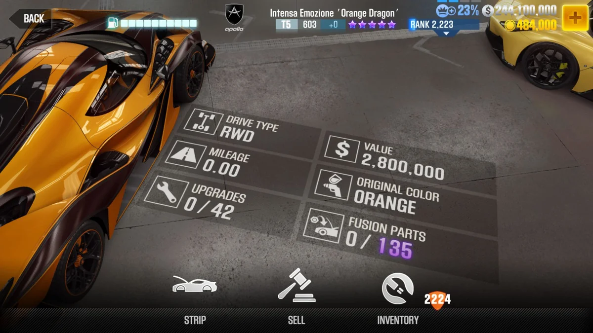 Apollo Intensa Emozione 'Orange Dragon' CSR2 fusion parts and tune setup