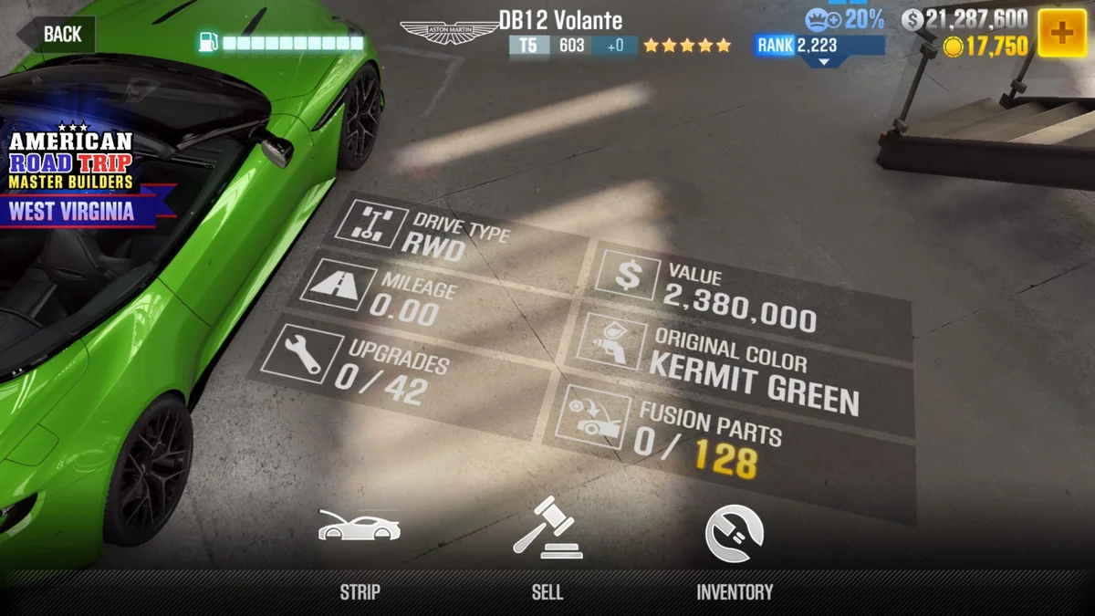 Aston Martin DB12 Volante CSR2 fusion parts and tune setup