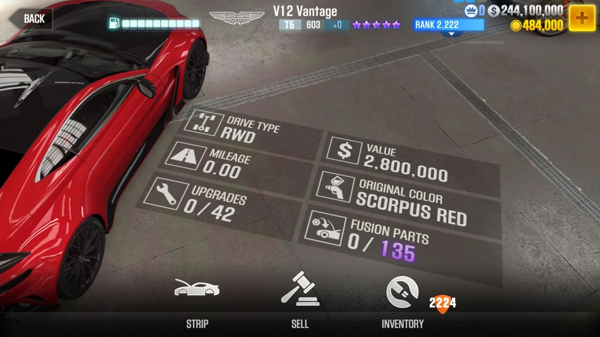 Aston Martin V12 Vantage CSR2 fusion parts and tune setup