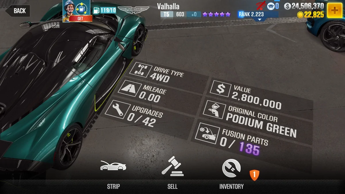 Aston Martin Valhalla CSR2 fusion parts and tune setup