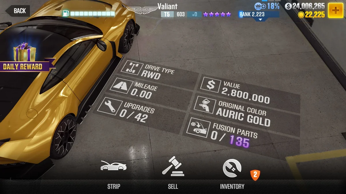 Aston Martin Valiant CSR2 fusion parts and tune setup