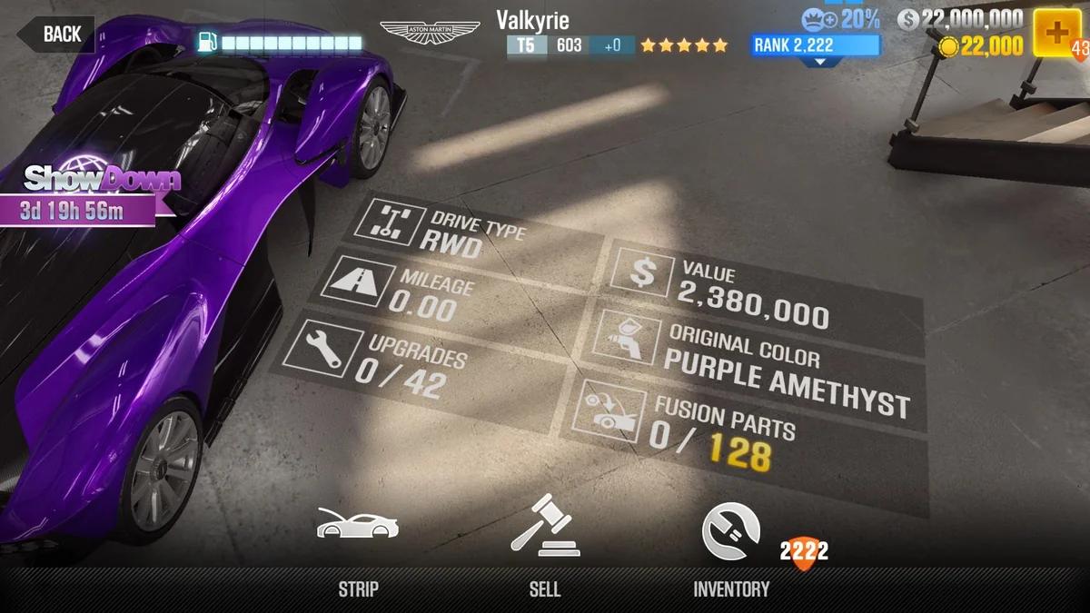 Aston Martin Valkyrie CSR2 fusion parts and tune setup