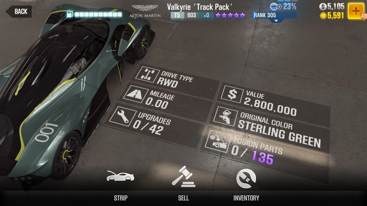 Aston Martin Valkyrie 'TrackPack' CSR2 fusion parts and tune setup