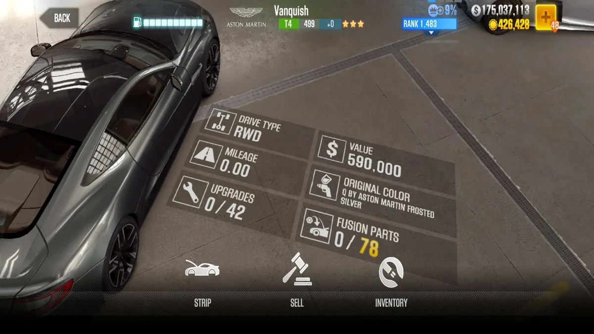 Aston Martin Vanquish CSR2 fusion parts and tune setup