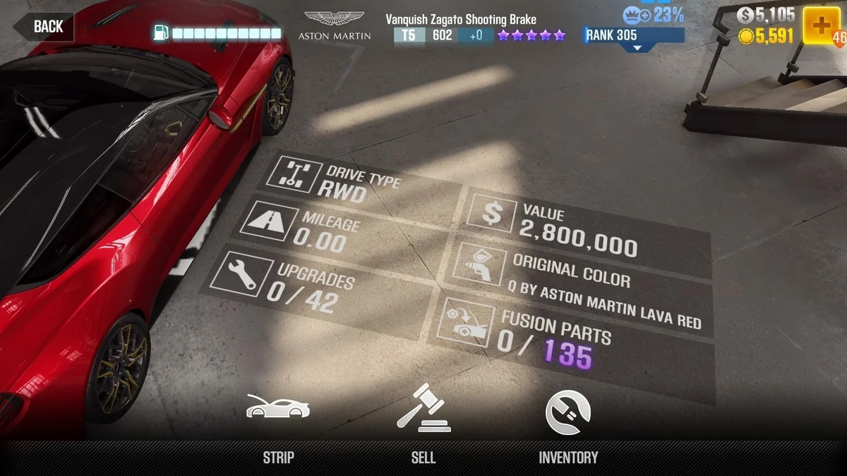 Aston Martin Vanquish Zagato Shooting Brake CSR2 fusion parts and tune setup