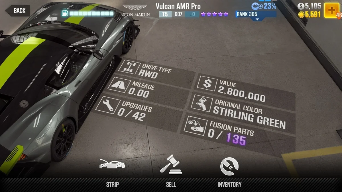 Aston Martin Vulcan AMR Pro CSR2 fusion parts and tune setup