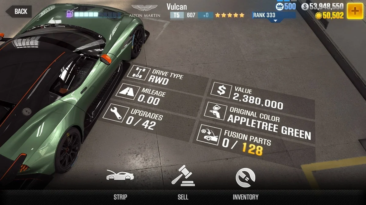 Aston Martin Vulcan CSR2 fusion parts and tune setup