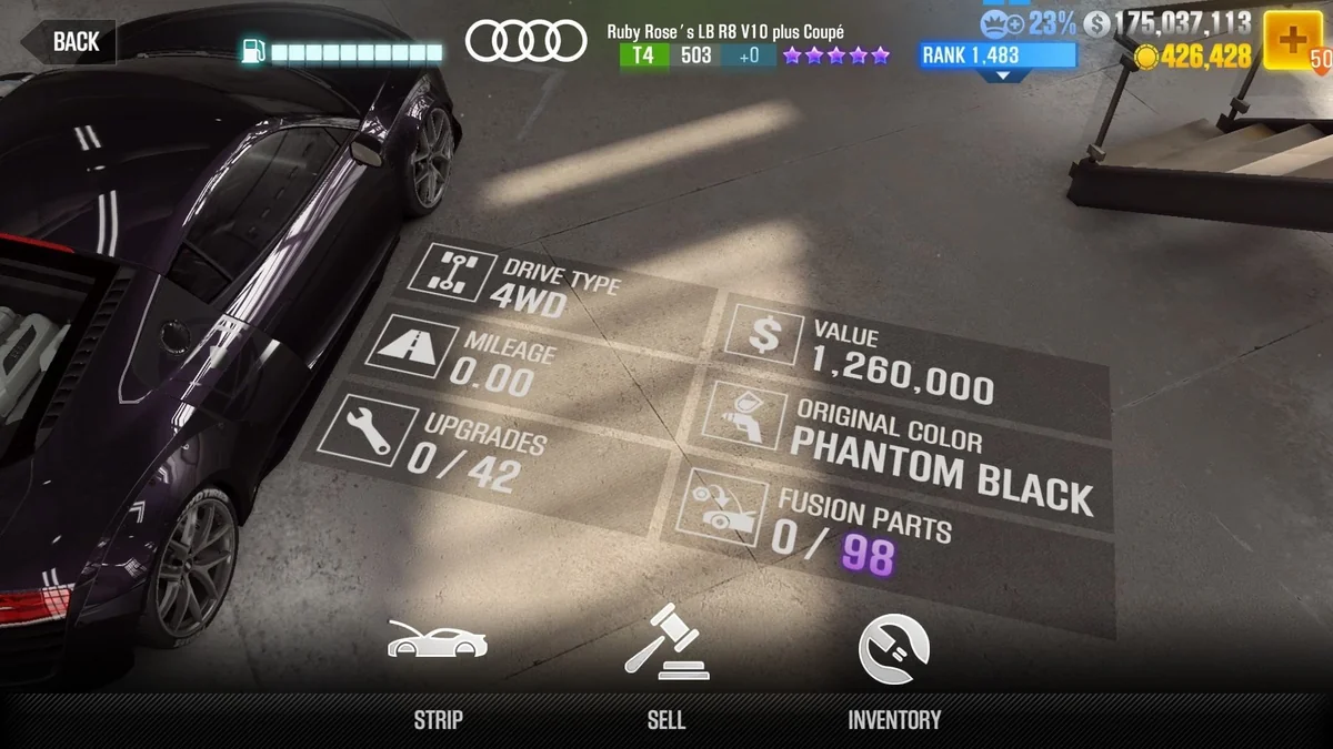 Audi Ruby Rose's LB V10 plus Coupe CSR2 fusion parts and tune setup