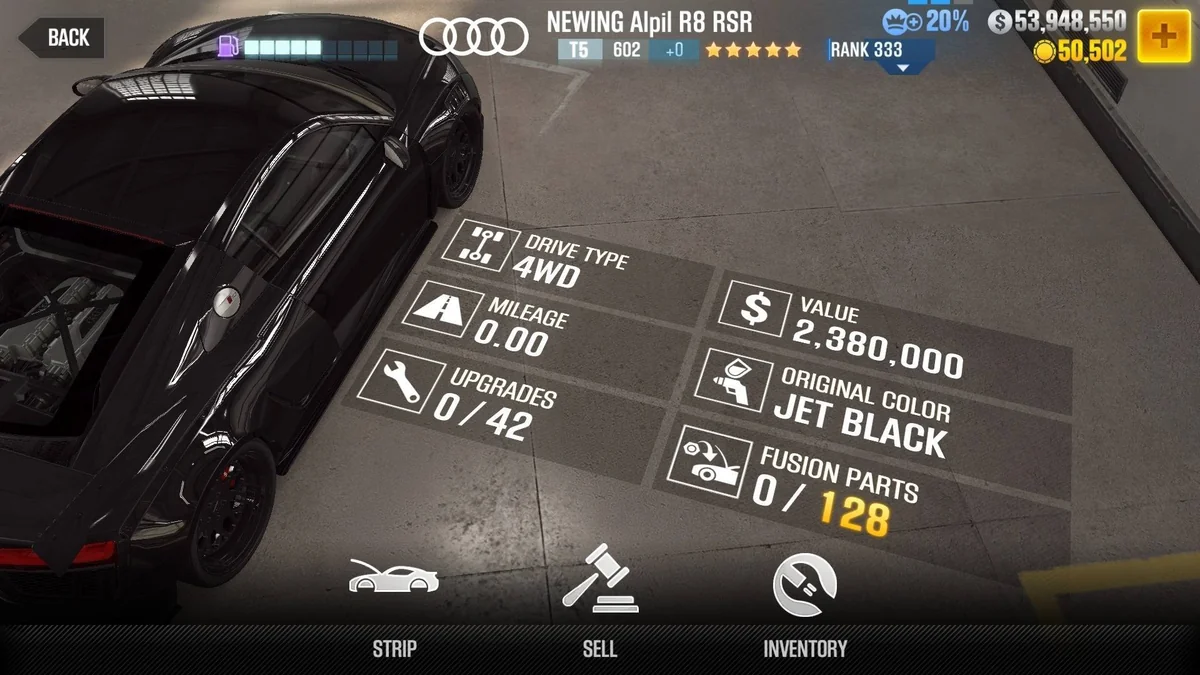 Audi NEWING Alpil R8 RSR CSR2 fusion parts and tune setup
