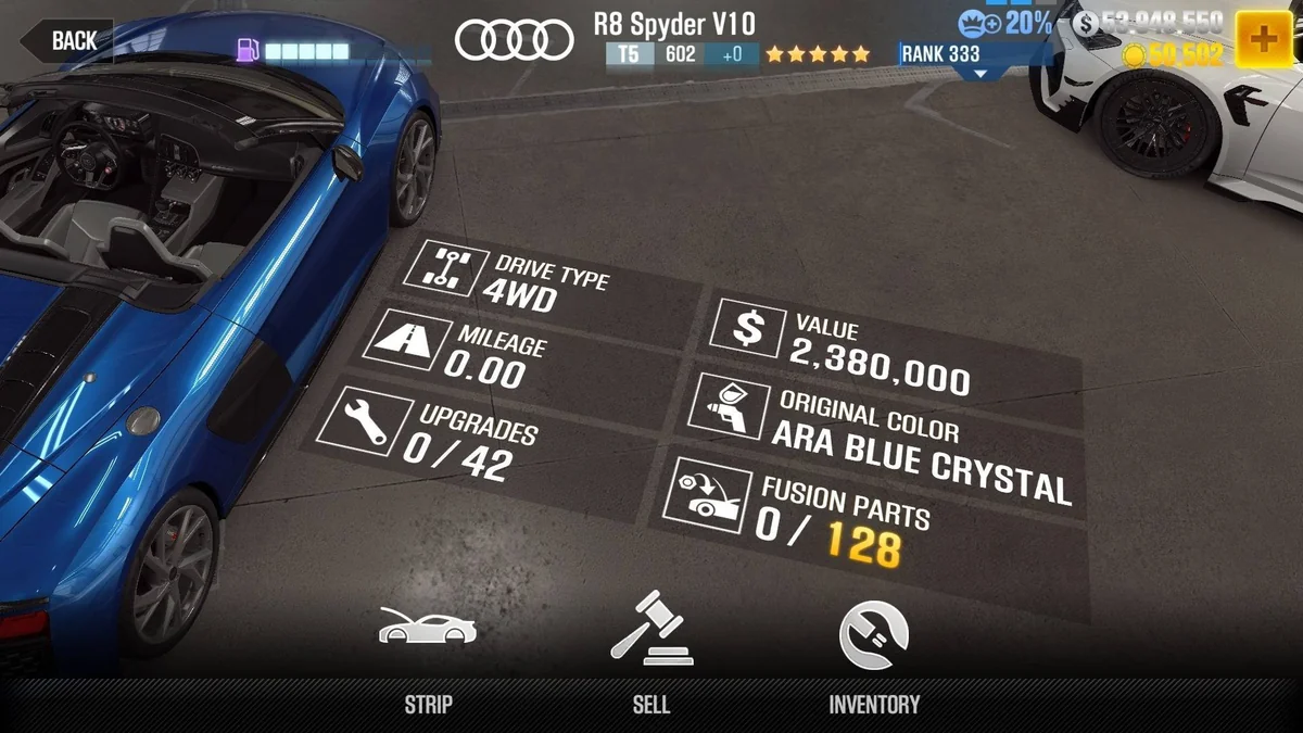 Audi R8 Spyder V10 CSR2 fusion parts and tune setup
