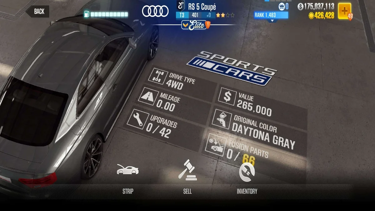Audi RS 5 Coupe CSR2 fusion parts and tune setup