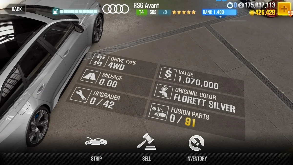 Audi RS6 Avant CSR2 fusion parts and tune setup