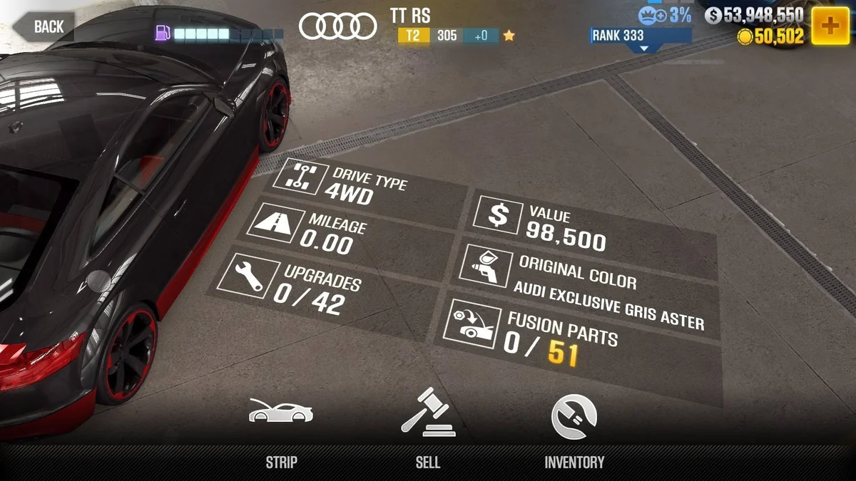 Audi TT RS CSR2 fusion parts and tune setup