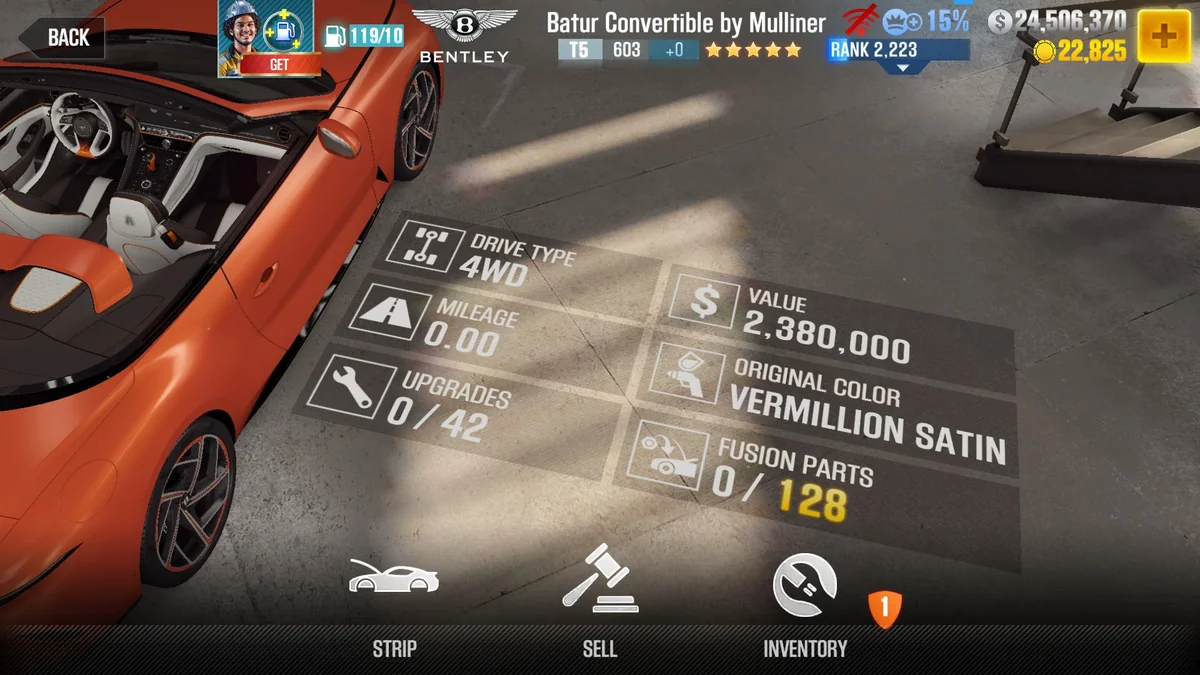 Bentley Batur Convertible by Mulliner CSR2 fusion parts and tune setup