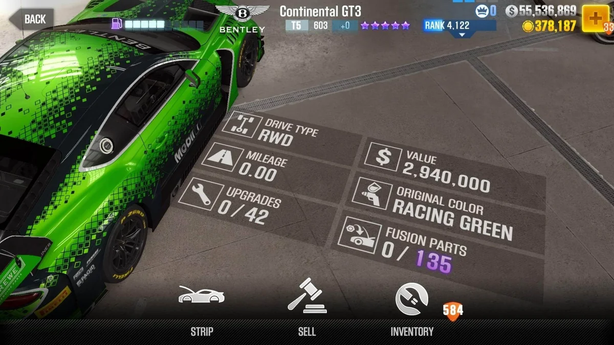 Bentley Continental GT3 CSR2 fusion parts and tune setup